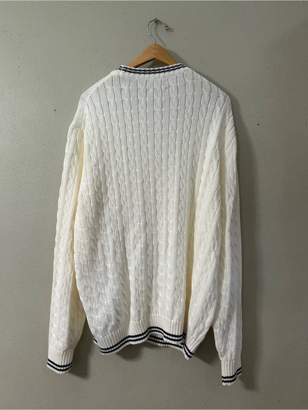 J. CREW Heritage cotton tipped cable-knit sweater Ivory Navy Stripe XL